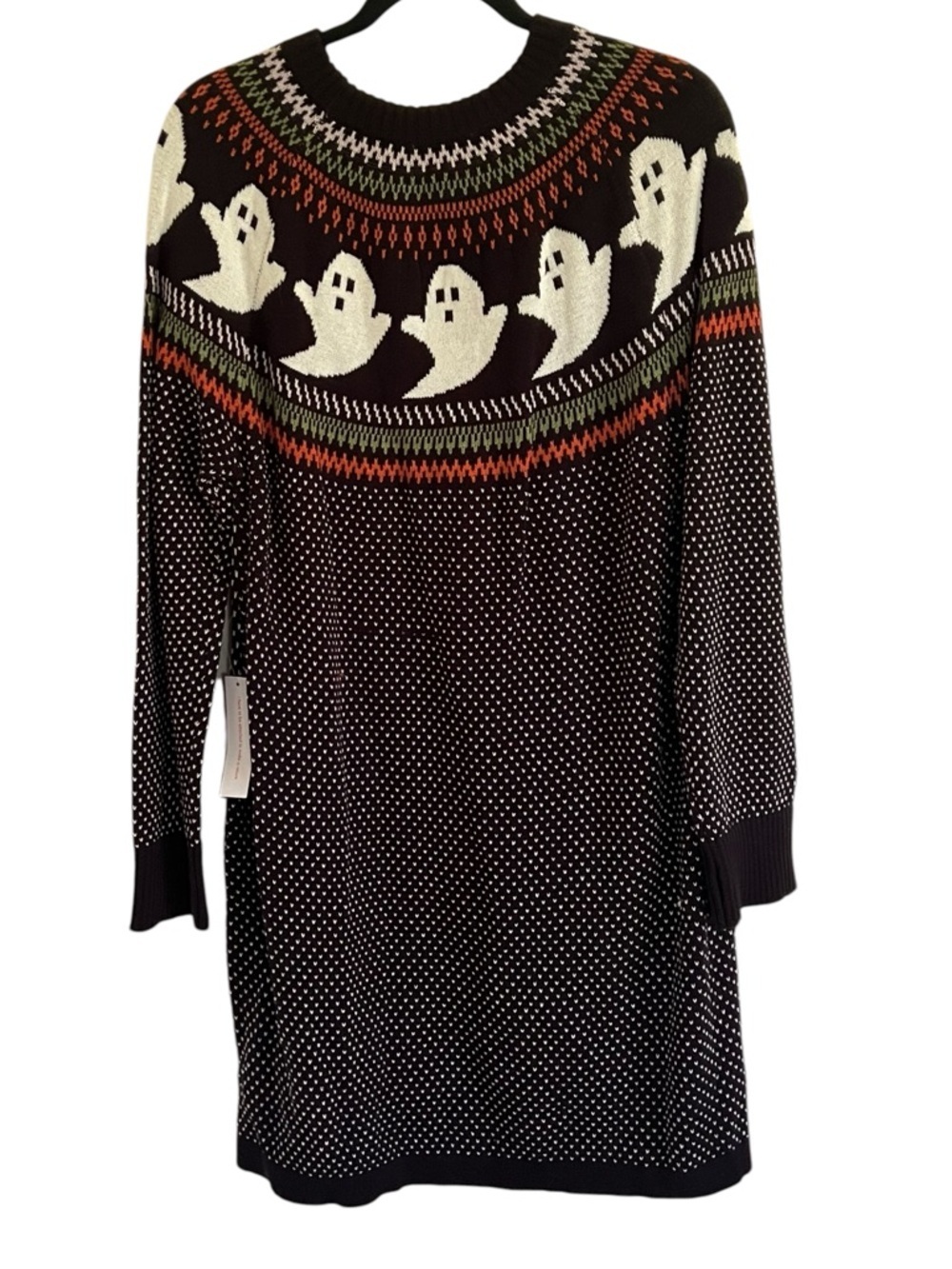 Modcloth Black Halloween Ghost Fair Isle Cozy Commitment Sweater Dress NWT XL - Picture 2 of 13